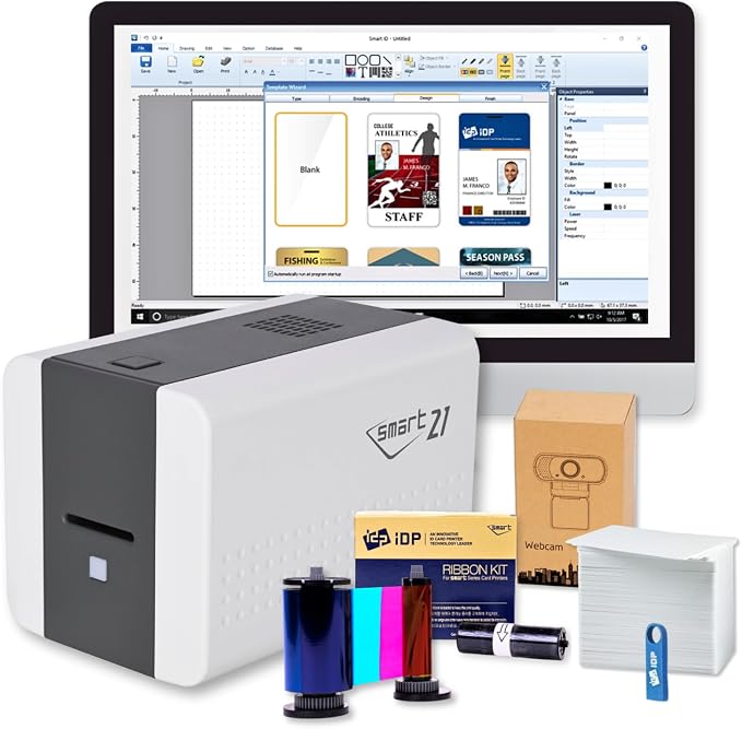 IDP SMART-21S ID Card Printer Bundle - PC Software, USB Camera, YMCKO Ribbon (100 Prints), & 100 PVC Cards for Fast, Pro-Level Single-Sided Card Printing! Now get IDP EasyCapture™ Tool Free Trial!