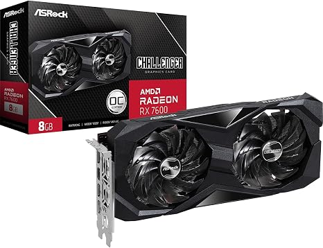 ASRock Radeon RX 7600 Challenger 8GB OC, RDNA 3, 2695MHz Boost, 8GB GDDR6 128-bit, PCIe 4.0, Dual Fans, 0dB Silent, HDMI 2.1, DisplayPort 1.4