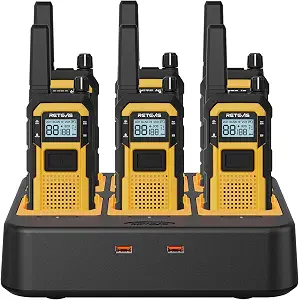 Retevis RB48 Walkie Talkies for Adults, Heavy Duty 2 Way Radios Long Range | for Jobsite Construction School,MIL-STD-810H,IP67 Waterproof,Shock Resistant,Dual PTT,6 Pack with 6-Way Charger