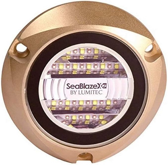 Lumitec SeaBlazeX2 Underwater LED Light - 6000 Lumens, Dual Color White/Blue & RGBW Spectrum - Solid l Bronze - PLI Enabled, Easy Surface Mount Design - 3-Year Warranty - Boat Lighting, White/Blue | SeaBlazeX2 Underwater Light, Dual-Color White/Blue, 6,00