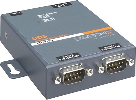 Lantronix UDS1100/UDS2100 Device Server - 1- or 2-Port Serial-to-Ethernet Device Server, RS-232/422/485, 10/100 Ethernet with 15 kV ESD Protection; UDS2100 Supports PoE - UD2100001-01
