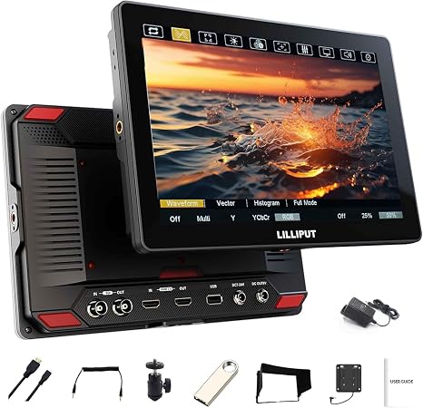 Lilliput HT10S 10.1 Inch Camera Monitor Ultra-Bright 1500 Nits 1920 * 1200 HDMI 2.0 Touch Screen 3G-SDI up to 2160P 60HZ 50000h LED Lance Cable Control with Power Adapter