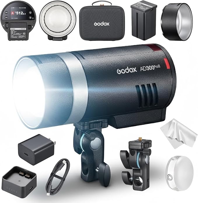 Godox AD300 Pro II AD300Pro II 300Ws TTL Outdoor Flash, HSS 1/8000s, 2.4G | GN58 Output, One-Tap Sync with X3, 30W Bi-Color Modeling Lamp, Freeze Mode, 500 Full Power Flashes, 1/512-1/1 ±0.1