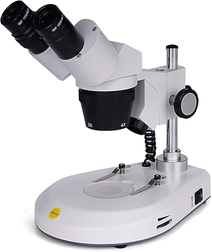 Swift S306S-20-2L Binocular Stereo Microscope, 20X/40X/80X Magnification, 360° Rotatable Forward-Mounted Head, Wide-Field 10X/20X Eyepieces, Upper & Lower LED Lights, Reversible Stage Plate