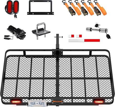 Mockins XXL Trailer Hitch Cargo Carrier with Rear Lights & Plate Bracket