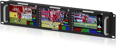 FEELWORLD T51 Plus-H 2RU Triple 5.5 Inch Broadcast Rack Mount Monitor | HDMI AV Input Output, IPS 400nit 1920x1080 LCD Screen, Waveform 3D LUT, 3-color Tally Light