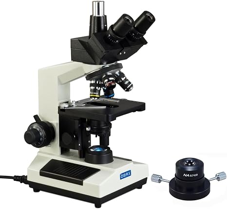 OMAX M837ZL-A191 Dry Darkfield 2500X High Power Replaceable LED Light | 40X-2500X Magnification Range Trinocular Head Compound Biological Microscope