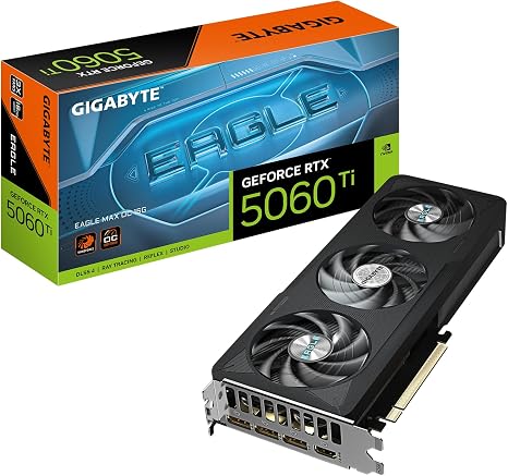 GIGABYTE GeForce RTX 5060 Ti Eagle MAX OC 16G Graphics Card,6GB 128-bit GDDR7,PCIe 5.0, WINDFORCE Cooling System,by NVIDIA,DisplayPort & HDMI -Video O/P Interface,GV-N506TEAGLEMAX OC-16GD Video Card