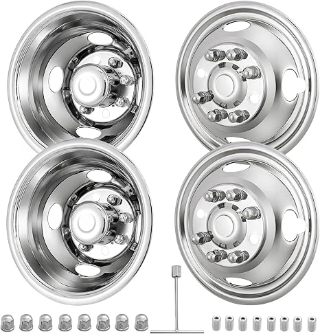 CIRONBOW 16" 8 Lug Wheel Simulators,Stainless Steel,with Bolt Kit Fit for Pick-up Trucks Vans RV Hub Caps Rim Skin Chrome Cover Parts ;E350/E450 1992-2016/2018-2021(2017 not Fit)