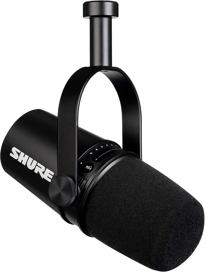 Shure MV7 USB Podcast Microphone for Podcasting, Recording, Live Streaming & Gaming, Built-in Headphone Output, All Metal USB/XLR Dynamic Mic, Voice-Isolating Technology, TeamSpeak Certified - Black | Live Streaming and Gaming, Built In Headphone Output,
