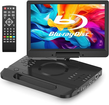 FANGOR 13.3’’ Portable Blu Ray Player with 12’’ 1080P Full HD Swivel Screen, Blu-ray DVD Player with HDMI Out & AV in, 4-5 Hours Rechargeable Battery, Support USB/Micro SD Card