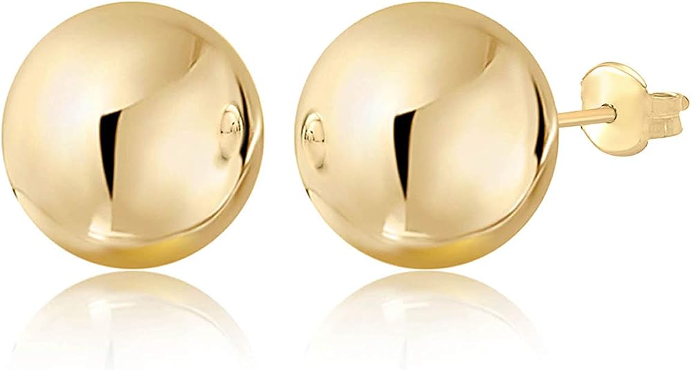 Gold Ball Stud Earrings for Women and Girls | 10k, 14k | White Yellow or Rose Gold | 5mm -12mm | Nickel Free