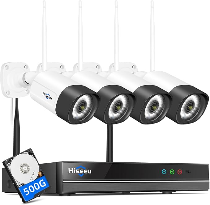 Hiseeu Wireless Security Camera, 5MP WiFi Security Camera System, 500GB HDD