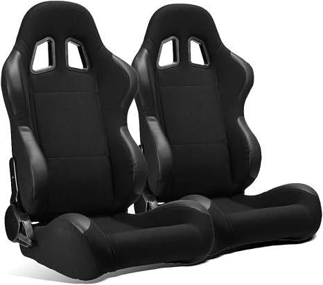 1 Pair Universal Black Pineapple Fabric/PVC Leather Racing Seats