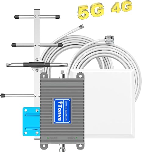 Cell Phone Signal Booster for Verizon, AT&T & T-Mobile – Up to 5,000 Sq Ft Coverage – Boosts 5G 4G LTE Signals on Band 12/13/17 Cellular Repeater Kit with High Gain Antennas