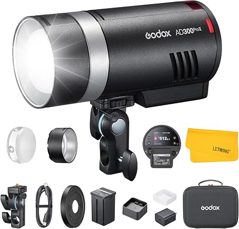 GODOX AD300Pro II AD300 Pro II Outdoor Flash Strobe, 2.4G 300Ws TTL HSS 1/8000s Portable Flash Monolight, 350 Full Power Flashes, 12W Bi-Color Modeling Lamp, 1/512-1/1 Power Adjust, HD Color Screen