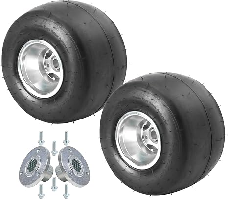 Rear Wheel Tire 11x7.10-5'' 11x7.10x5'' Tubeless Tires, 5'' Rear Tire, 4-Ply Slick Tires Rim 3 Stud for Go Kart Racing Cart Quad Drifting Mini Bikes (with Aluminum Rear Wheel Hub)