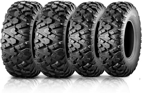 MaxAuto Set of 4 UTV ATV Tires 25x8-12 Front & 25X10-12 Rear Tire, 6PR Tubeless, Four Wheeler Tires All Terrain Tire 25x8x12 Sport Mud-Tires 25x10x12 Off Road Tire, 4 Pack in 2 Packages