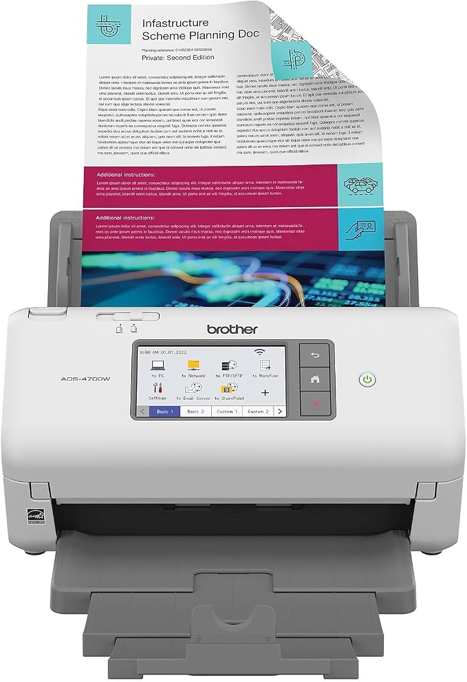Brother ADS-4700W Professional Desktop Scanner with Fast Scan Speeds, Duplex, Wireless, and Large Touchscreen, White