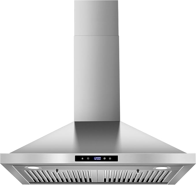 Wall Mount Range Hood 30 inch Kitchen Hood 700 CFM with Ducted/Ductless Convertible Duct, Touch Control, Permanent Filters, Stainless Steel, 3 Speed Exhaust Fan, LED Light
