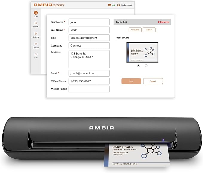 Ambir ImageScan Pro 490i Duplex Document Scanner with AmbirScan Business Card