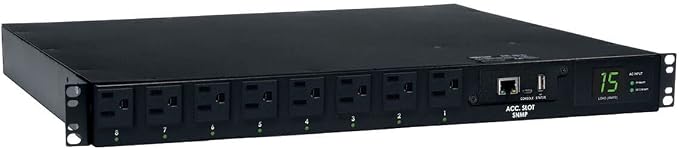 Tripp Lite 1.4kW Single-Phase ATS/Switched PDU with LX Platform Interface, 120V outlets (8 5-15R), 2 5-15P 120V 12ft Inputs, 1U Rack-Mount, TAA, 2 Year Warranty (PDUMH15ATNET) Black