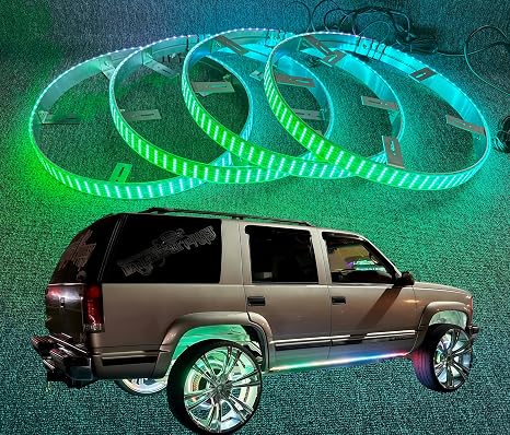 17.5" 5 Row RGB Dream Color Chasing Wheel Rim Lights - Brightest LEDs, Dynamic Lighting Strips, Bluetooth Remote Control, Wheel Lights for Truck, Car SUV Pickup
