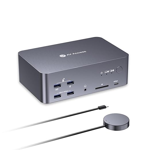 AV Access 8K KVM Switch 3 Monitors 2 Computers, Laptop + Desktop KVM Dock | 100W PD, GbE, 2xUSB 3.2 10Gbps USB C Hub, SD Reader & Remote Switcher for HP, Dell, Chromebook, PC, and More