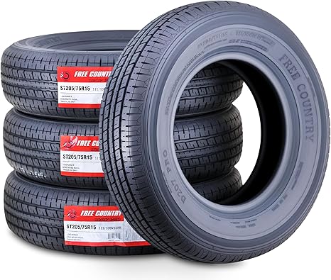 Free Country HD Trailer Tires ST205/75R15 10PR LRE 111N w/Scuff Guard, Set4