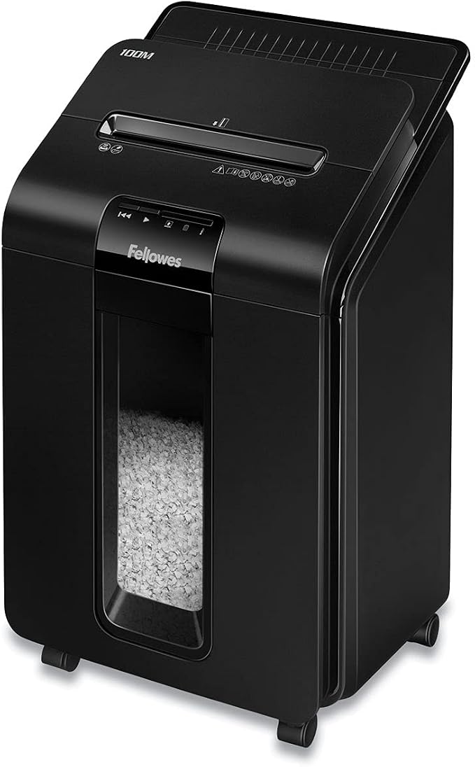 Fellowes AutoMax Micro-Cut 100M Commercial Office Auto Feed 2-in-1 Paper Shredder with 100-Sheet Capacity, Black