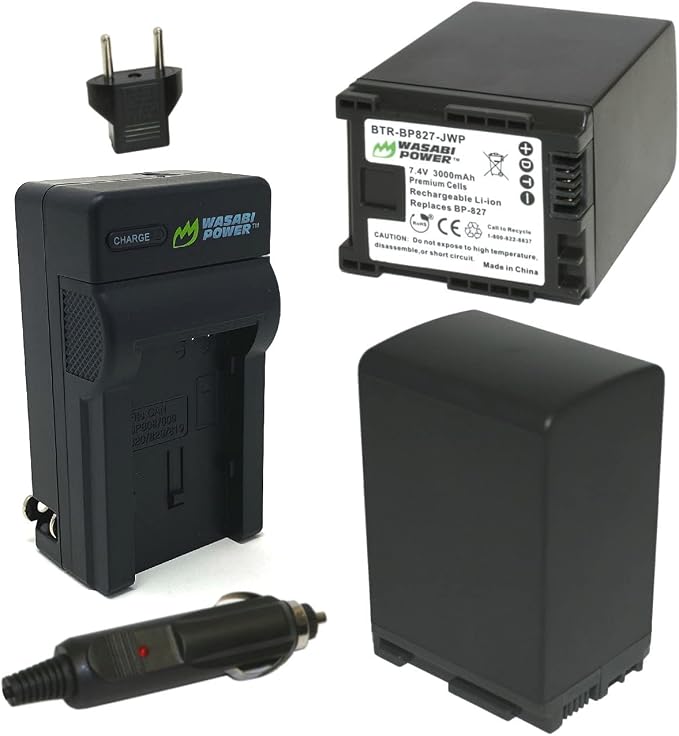 Wasabi Power Battery (2-Pack) and Charger for Canon BP-827 and Canon VIXIA HF20, HF21, HF200, HF G10, G20, M30, M31, M32, M40, M41, M300, M400, S10, S11, S20, S21, S30, S100, S200, HG20, HG21, XA10