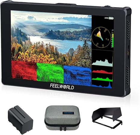 FEELWORLD F7 Plus 7" 1200nit IPS Touchscreen Field DSLR Camera Monitor | with F750 Battery Bag, 4K HDMI In Out,3D LUT, HDR Waveform Focus, for Profession Videographer, for Outdoor, F970 External Kit