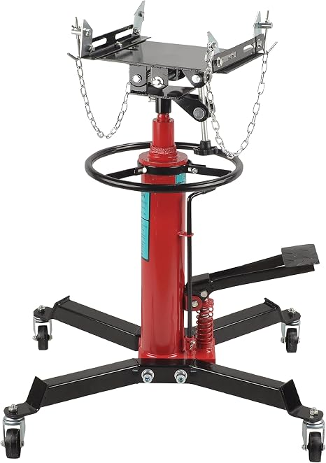 High Lift Transmission Jack, 1600 LBS, Foot Pedal 2-Stage Hydraulic