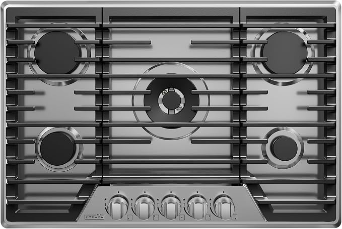 Empava 30 Inch Built-in Gas Cooktop with 5 Sealed SABAF Burners, Stainless Steel Surface, Ion Ignition Technology, LPG/NG Convertible, Dishwasher Safe Grates