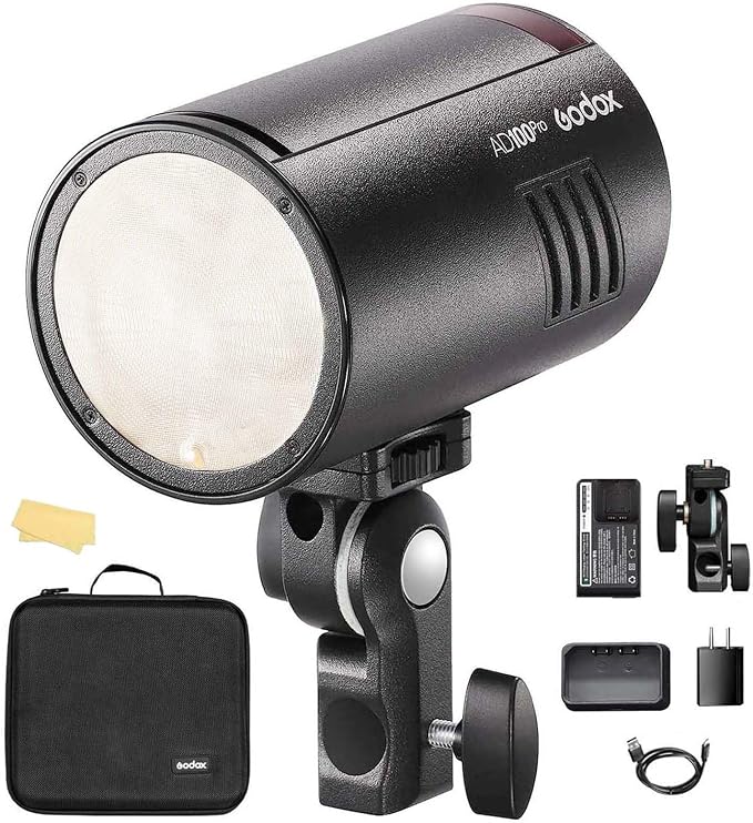 Godox AD100pro Strobe Flash Portable 2600mAh 100Ws AD100 Pro Outdoor Flash | TTL/M/Multi Functions 2.4G Wilreless X System 5800K±200K 1/8000 HSS 0.01-1.5s Recycling 360 Full Power