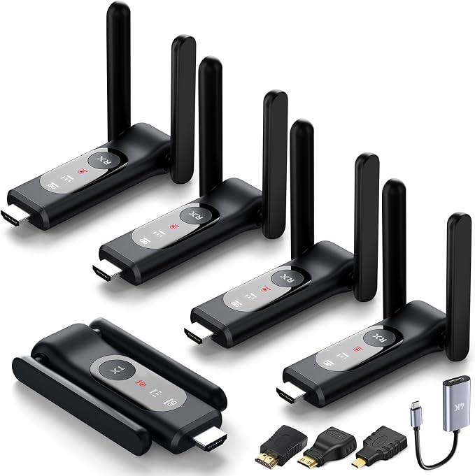 Wireless HDMI Transmitter and 4 Receivers,Up to 8 RX,Extender Plug and Play | 165FT,Smart Thermal Control,LED Display,2.4+5.8GHz Wirelessly Expansion from Laptop/PC/Cable Box to Multiple TVs/Projectors
