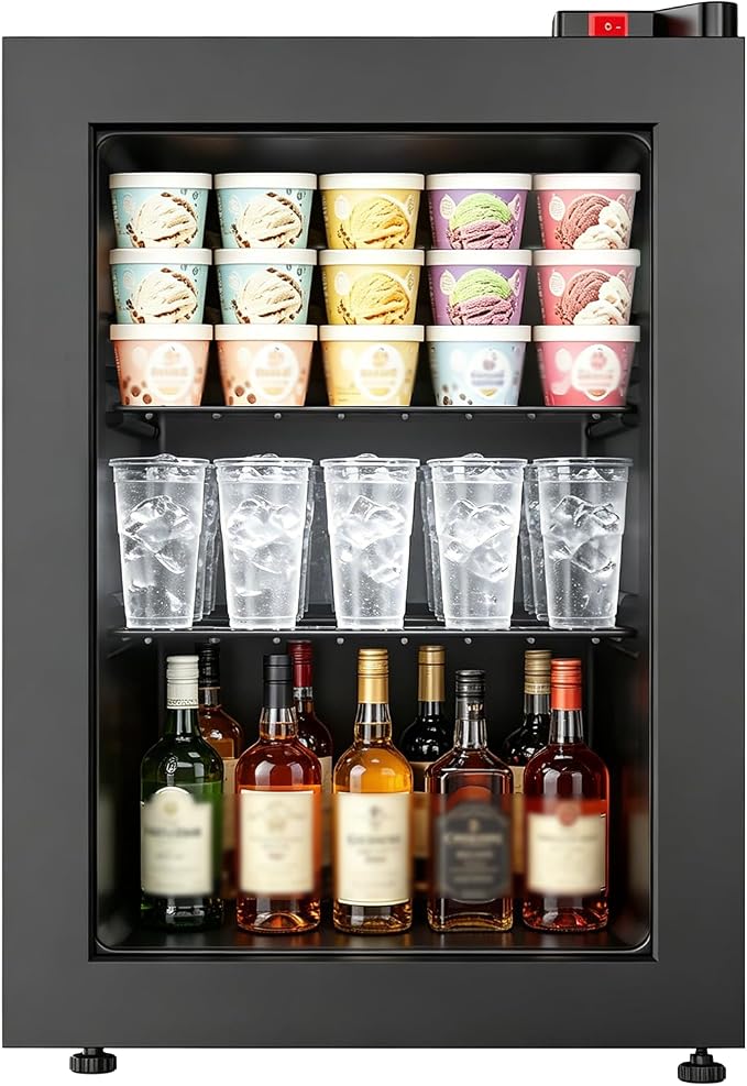 Mini Freezer with Glass Display Door 2.1 Cu Ft 7 Temperature Settings for Ice Cream/Breast Milk/Sea Food/High-alcohol Liquor (2.1 Cubic Feet)