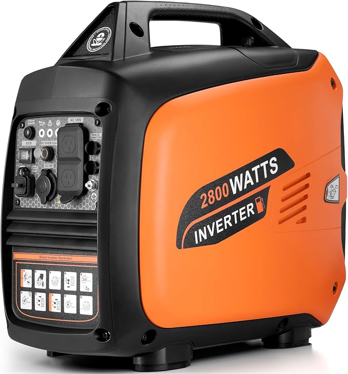 2800-Watts Portable Inverter Generator, Gas Generators for Home Use, Camping, Super Quiet Emergency Home Backup, with Fuel Shut Off, 1.1Gal Fuel Tank, 39Lbs, EPA Compliant