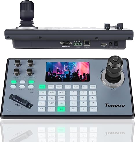 Tenveo NDI PTZ Camera Joystick Controller, 5'' LCD Screen Real-time Preview 4D Joystick Controller, NDI License Included, Support NDI PoE VISCA Pelco-D/P RJ45 For Church Live/Events/Live Streaming
