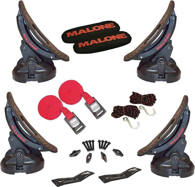 Malone Saddle Up Pro Universal Car Rack Kayak Carrier (Set of 4) with Bow and Stern Lines