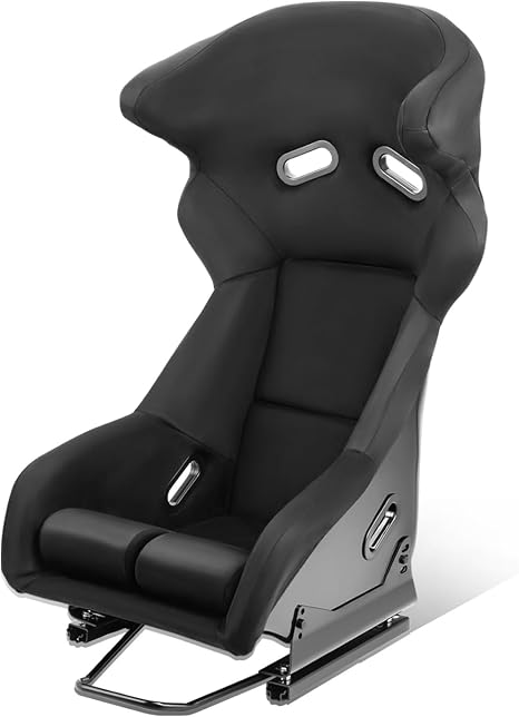 Auto Dynasty Racing Seat Universal Universal Suede Leather Fixed Position Bucket Seats with Side Mount Sliders, 37.75 (H) x 21.25 (W) x 21.25 (D) Inches, Black