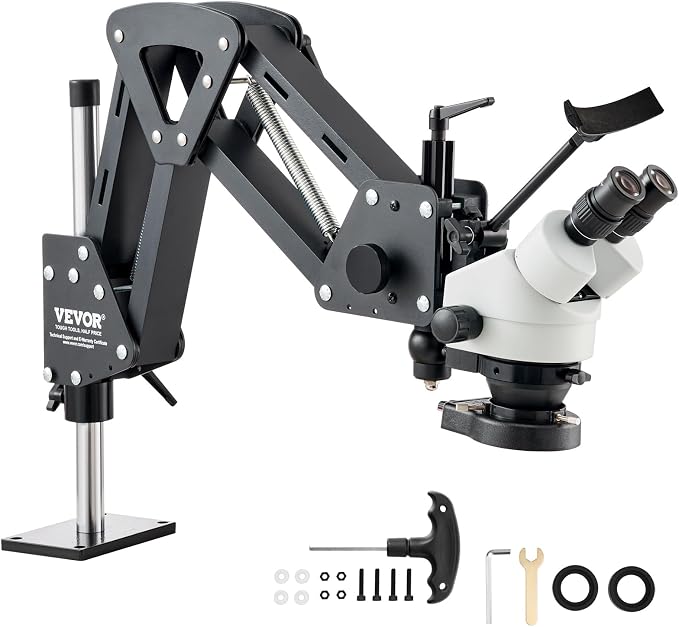 VEVOR Multi-Directional Microscope with Spring Bracket, Micro Jewelry Inlaid Stand, with Integrated USB Ring LED Light, 7X-45X Magnification Jewelry Microscope, Jewelers Microscope for Jewelry Inlay