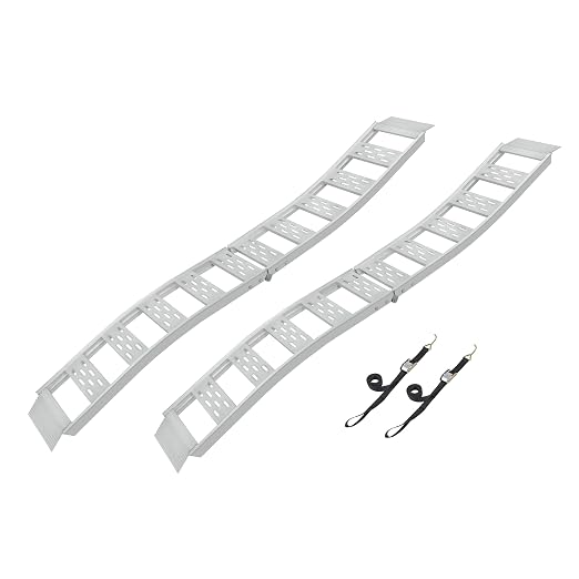 CargoSmart Aluminum Folding S-Curve Ramp with Treads (2pk) – Easily and Safely Load and Unload Light Equipment, Lawn Tractors, ATVs and More, 1,500 lb. Capacity, 12” W x 90” L