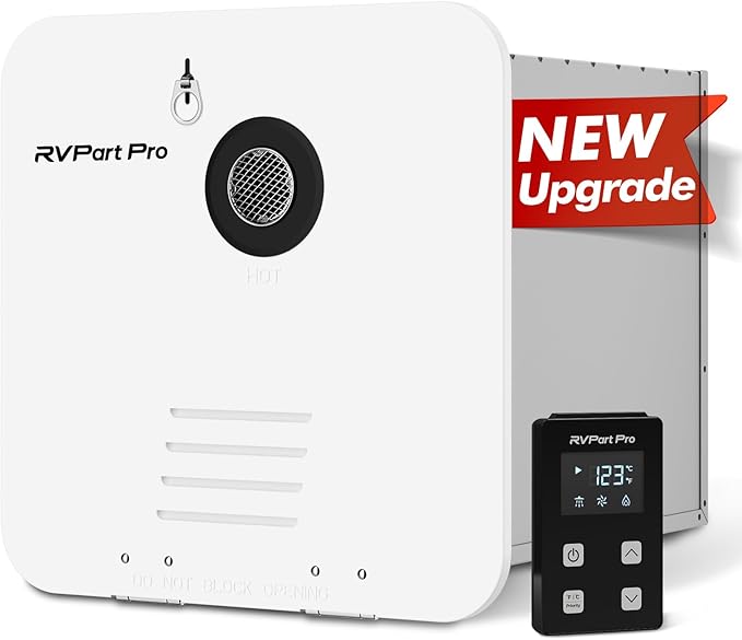 RV Tankless Water Heater, Propane, White Door, Remote, 12V DC