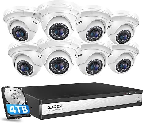 ZOSI 16CH 4K PoE Security Camera System with 4TB HDD, 8X 5MP Dome Cameras
