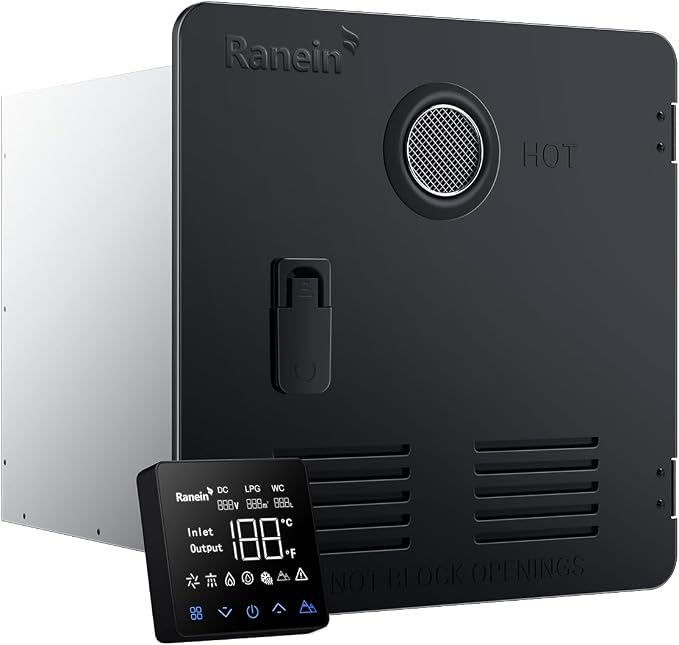 Ranein RV Tankless Water Heater, 15x15 Black Door, CSA, Model RA38EH-W