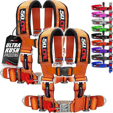 2pc 50 Cal Orange 4 Point Harnesses, Racing Harness for Bucket Seat 2" Belt