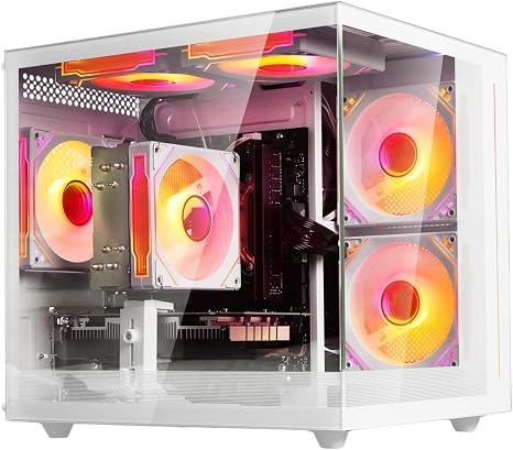 suevery Gaming PC Bundle White R5 Tower Pre Built Desktop Computer