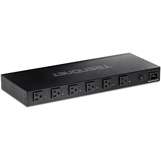 TRENDnet 6-Outlet Managed PDU,UL Certified, TPI-06 | Rackmount Power Distribution Unit,1 x NEMA 5-15R Bypass Power Outlet, 1 x Gigabit RJ-45 Port, Overload Protection