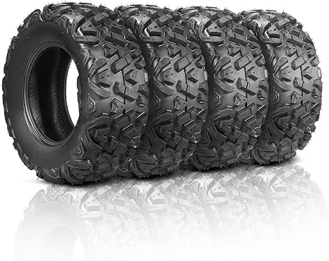 TUFFIOM Set of 4 ATV/UTV All-terrain Tires 25x8-12 Front 25x10-12 Rear, 6 PR, Tubeless
